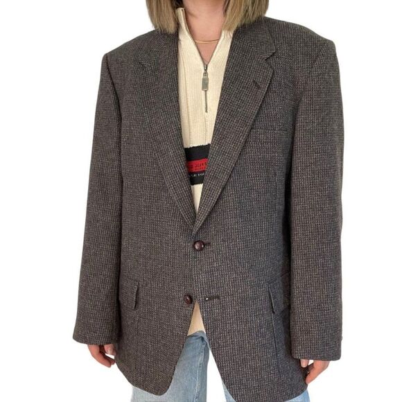 Farah Brown Donegal Tweed 100% Pure Wool Preppy Equestrian Sport Coat 46R